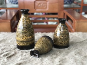 Bộ 3 lọ hoa men hỏa biến dáng cổ thon màu da báo
