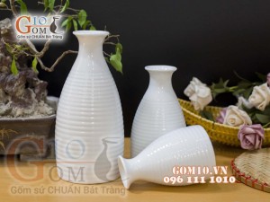 Bộ 3 lọ hoa dáng cổ thon men trắng, cao 22cm