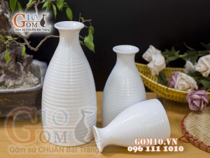 Bộ 3 lọ hoa dáng cổ thon men trắng, cao 22cm