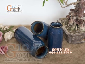 Bộ 3 lọ hoa men hỏa biến dáng ống - xanh nước biển cao 20cm