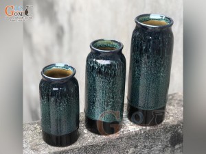 Bộ 3 lọ hoa men hỏa biến dáng ống, cao 23cm