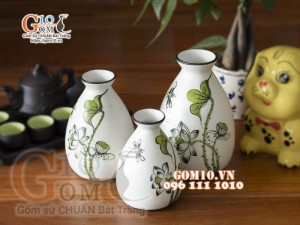 Bộ 3 lọ tròn họa tiết hoa sen, cao 21cm