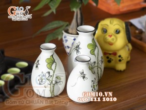 Bộ 3 lọ tròn họa tiết hoa sen, cao 21cm