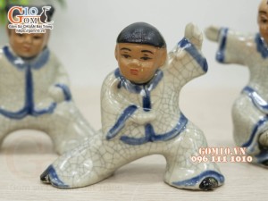 Bộ 3 tiểu đồng luyện võ men rạn, cao 12cm
