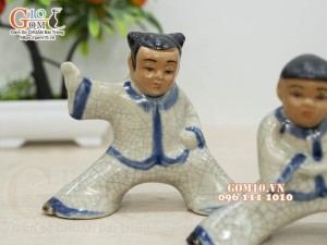 Bộ 3 tiểu đồng luyện võ men rạn, cao 12cm