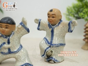 Bộ 3 tiểu đồng luyện võ men rạn, cao 12cm