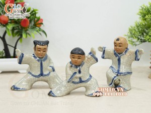 Bộ 3 tiểu đồng luyện võ men rạn, cao 12cm