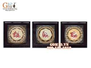 Bộ 3 Tranh sứ khắc nổi chữ Phúc - Lộc - Thọ 48,5cm