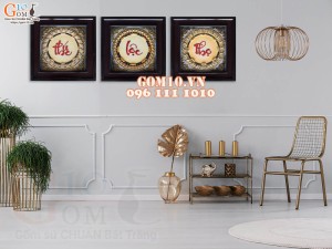 Bộ 3 Tranh sứ khắc nổi chữ Phúc - Lộc - Thọ 48,5cm