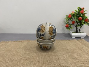 Bộ 4 bát men rạn đắp nổi hoa sen đường kính 10cm