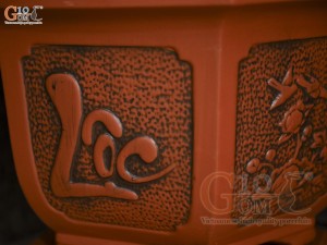 Bộ 4 chậu gốm lục giác khắc nổi Tài Lộc, miệng 57cm