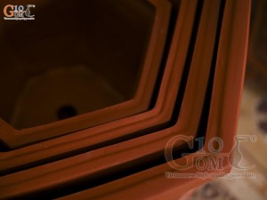 Bộ 4 chậu gốm lục giác khắc nổi Tài Lộc, miệng 57cm