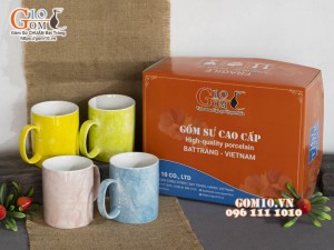 Bộ 4 cốc quai tròn màu men đá 350ml