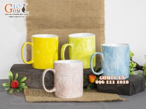 Bộ 4 cốc quai tròn màu men đá 350ml