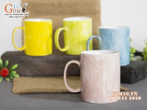 Bộ 4 cốc quai tròn màu men đá 350ml