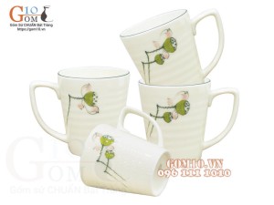 Bộ 4 cốc men kem vẽ hoa Đài Sen 350ml