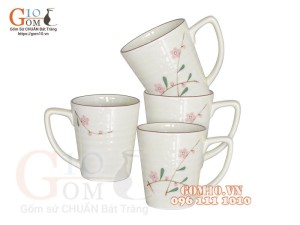 Bộ 4 cốc men kem vẽ hoa Đào Phai 350ml