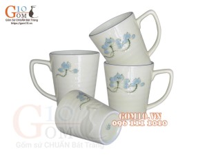 Bộ 4 cốc men kem vẽ hoa Sen Xanh 350ml