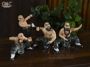 Bộ 4 tượng gốm Võ Sư luyện võ màu nâu
