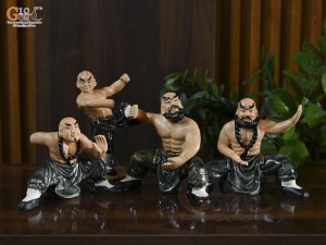 Bộ 4 tượng gốm Võ Sư luyện võ màu nâu