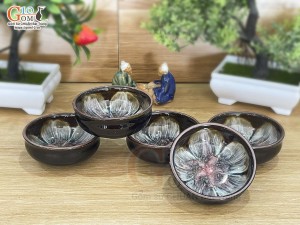 Bộ 5 chén men hỏa biến chén lòng hoa
