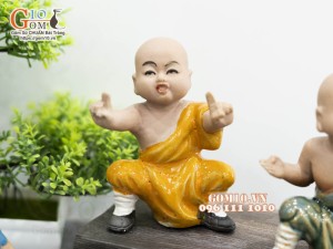 Bộ 5 tượng Chú Tiểu luyện võ men màu, cao 11cm