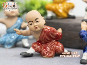 Bộ 5 tượng Chú Tiểu luyện võ men màu, cao 11cm