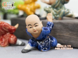 Bộ 5 tượng Chú Tiểu luyện võ men màu, cao 11cm