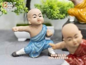 Bộ 5 tượng Chú Tiểu luyện võ men màu, cao 11cm
