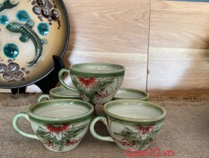 Bộ 5 chén men vuốt vẽ hoa phù dung