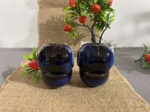 Bộ 6 chén trà Thanh điểu men hỏa biến cốt gốm