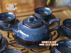 Bộ ấm chén quả hồng men hỏa biến 300ml