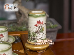 Bộ ấm chén ba chân men vuốt, vẽ sen, đầy đủ phụ kiện 350ml