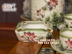 Bộ ấm chén ba chân men vuốt, vẽ sen, đầy đủ phụ kiện 350ml