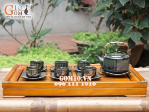 Bộ ấm chén ba chân sen xanh ngọc thỏ