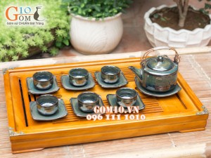 Bộ ấm chén ba chân sen xanh ngọc thỏ