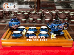 Bộ ấm chén báo xuân hỏa biến thanh điểu CỐT GỐM kèm lọ chè