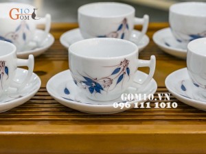 Bộ ấm chén bưởi cành men trắng vẽ tre