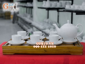 Bộ ấm chén ca mê men trắng 750ml