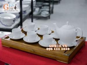 Bộ ấm chén ca mê men trắng 750ml