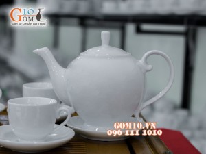 Bộ ấm chén ca mê men trắng 750ml