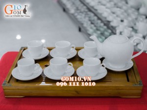 Bộ ấm chén ca mê men trắng 750ml