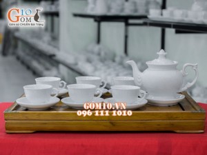 Bộ ấm chén cát tường men trắng 500ml