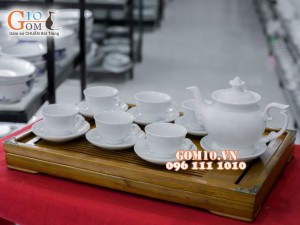 Bộ ấm chén cát tường men trắng 500ml