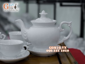 Bộ ấm chén cát tường men trắng 500ml