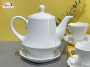 Bộ ấm chén dáng chân thon men trắng 700ml