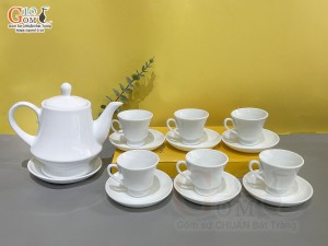 Bộ ấm chén dáng chân thon men trắng 700ml