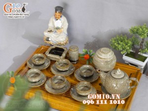 Bộ ấm chén chóp lửa men hỏa biến gấm vàng đầy đủ phụ kiện, dung tích 350ml