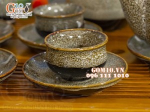 Bộ ấm chén chóp lửa men hỏa biến gấm vàng đầy đủ phụ kiện, dung tích 350ml