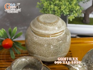 Bộ ấm chén chóp lửa men hỏa biến gấm vàng đầy đủ phụ kiện, dung tích 350ml